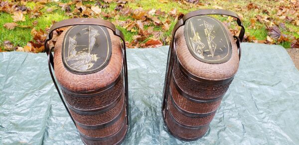 Vintage 90's Oriental Wicker 4-tier Food Baskets (2 baskets) - Image 2