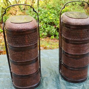 Vintage 90's Oriental Wicker 4-tier Food Baskets (2 baskets)
