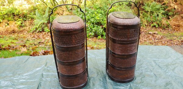 Vintage 90's Oriental Wicker 4-tier Food Baskets (2 baskets)