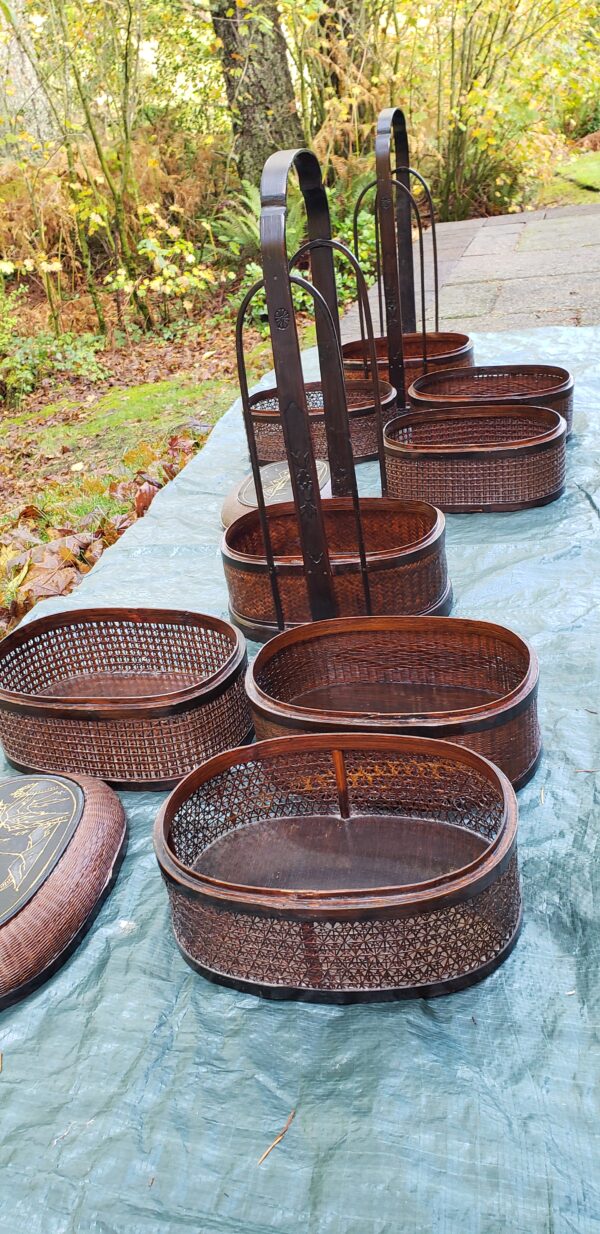 Vintage 90's Oriental Wicker 4-tier Food Baskets (2 baskets) - Image 4