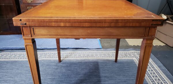 Heritage Henredon Mid Century Leather Top Flip Game Table - Image 2
