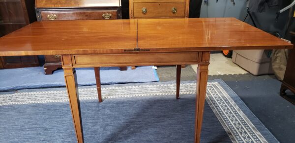 Heritage Henredon Mid Century Leather Top Flip Game Table - Image 3