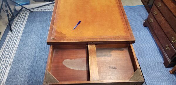 Heritage Henredon Mid Century Leather Top Flip Game Table - Image 6