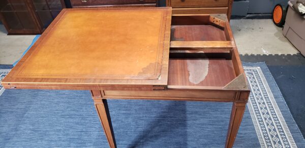 Heritage Henredon Mid Century Leather Top Flip Game Table - Image 7