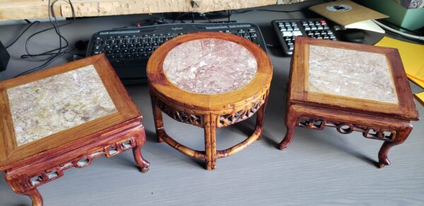 Vintage Chinese Carved Ornate Marble Stool Stand Display Pedestal - Image 2